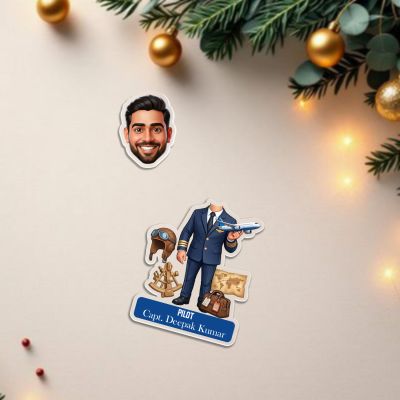 Personalized Pilot Bobblehead Caricature Standee Pilot Theme Desk Decor and Car Dashboard Accessory Solar Powered Moving Head Gift for Travelers, Pilots Airplane Lovers